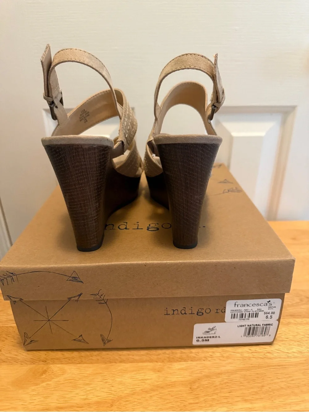 Francesca's Collections Beige Fabric Slingback Wedge Sandals 6.5M